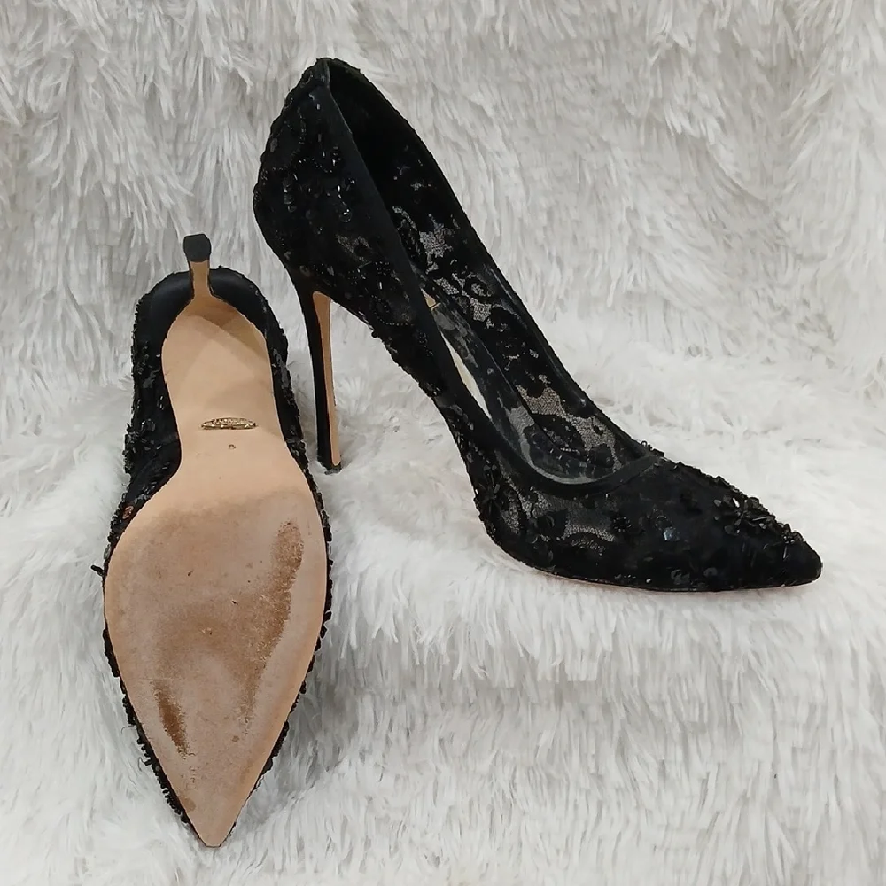 Badgley Mischka Black Sequin Lace Heels - Picture 9 of 9